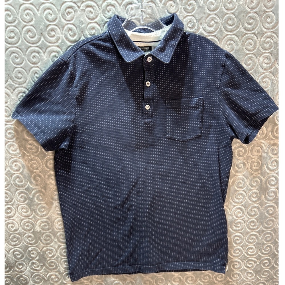 Banana Republic‎ Performance Pique Polo Shirt Navy Blue Dotted Mens Size L